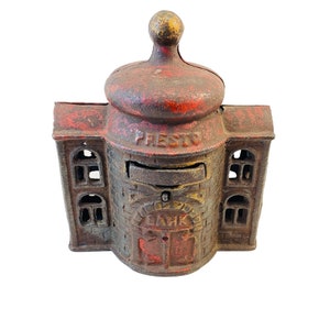 Cast Iron Coin Bank - Antique C. 1890s Cast Iron Presto Mechanical Bank - No Trap