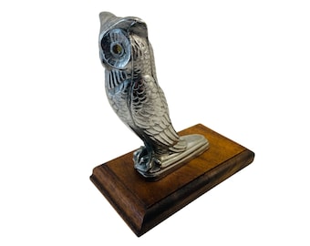 Vintage Perched Owl Chrome Hood Ornament