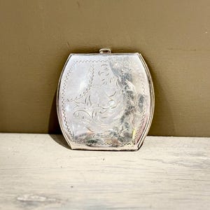 Antique Sterling Silver Compact with Etched Leaf Design