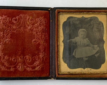 Antique Ambrotype of a Baby Lying on a Fur Rug