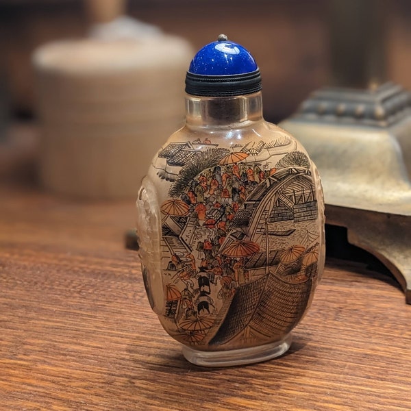 Reverse Hand Painted Snuff Bottle C.1920's, Collectable, Qing Dynasty, Tobacciana, Rare, Decor, Asian Arts, Gift