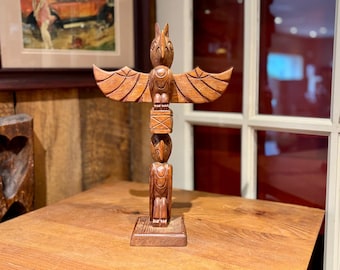 Vintage William Dennis Carved Totem Pole from Northwest BC