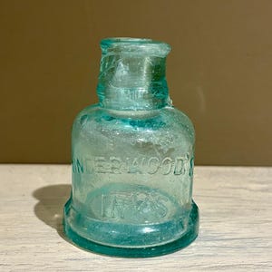 Antique Aqua Blue Underwood&#39;s Glass Bell Ink Bottle