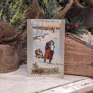 Antique 1912 Glossed Christmas Postcard with Father Christmas and Gift Sleigh, Collectable, Christmas Decor, Christmas Card, Christmas Gift