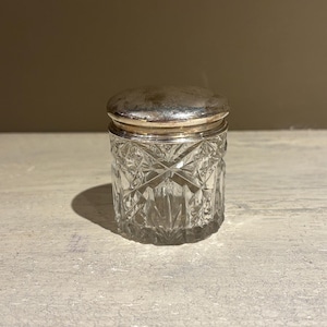 Vintage Small Cut Crystal Vanity Jar with Sterling Silver Lid