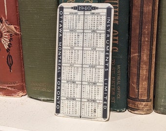 Instruments Ltd 1940 Pocket Calendar, Collectable, Advertising, Vintage, Canadian, Gift, Decor