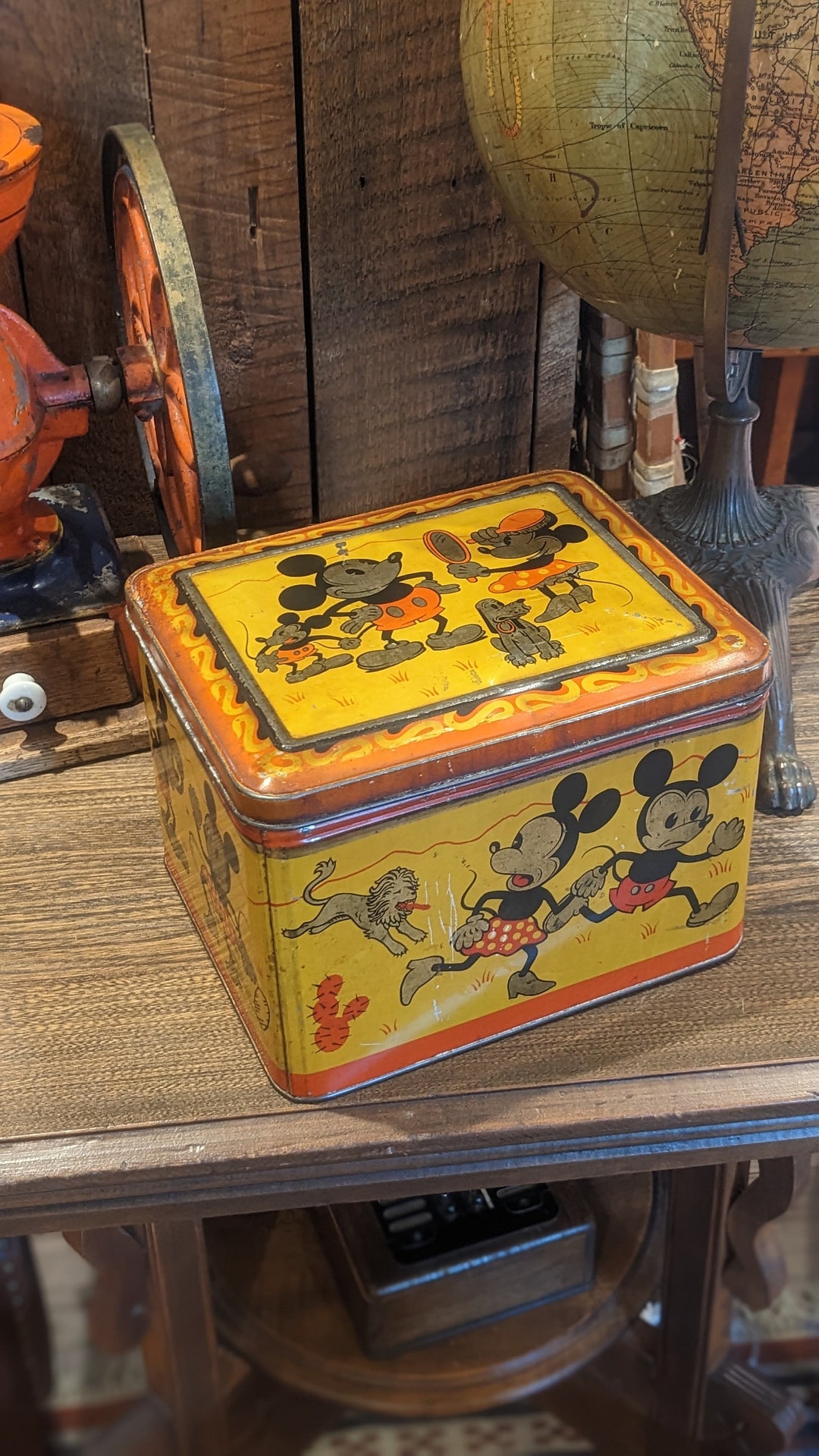 1930s Mickey Mouse Minnie Mouse Biscuit Tin, Gebruder Hoffmann