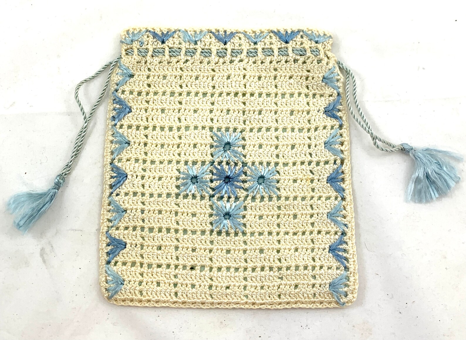 Vintage Crochet Drawstring Bag Etsy
