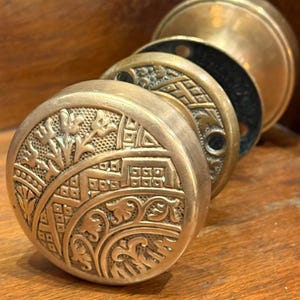 Antique Brass Eastlake Door Knob Set With Matching Rosettes c.1880
