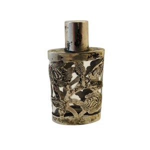Antique Sterling Silver Floral Perfume Bottle, Small Size