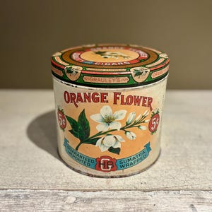 Vintage Orange Flower Quality Cigars Tin