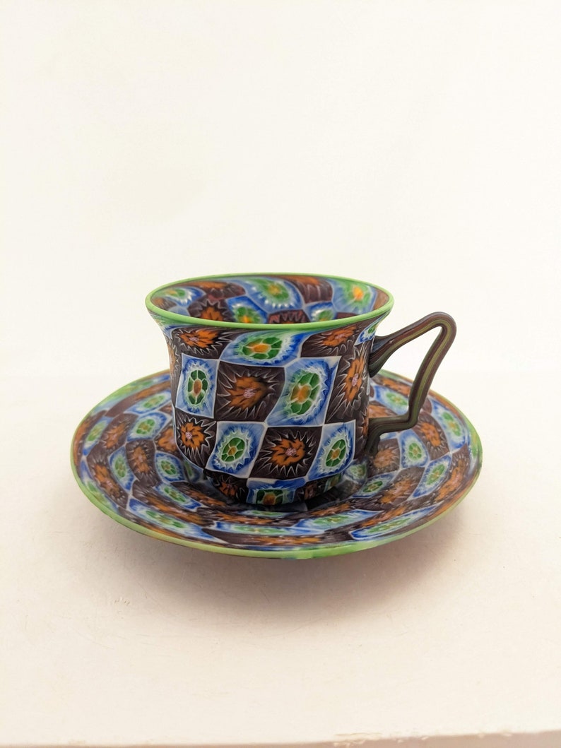 Vintage Murano Millefiori Glass Cup & Saucer C.1955 image 2