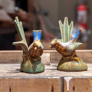 Pair of Vintage Ceramic Bird in Grass Figurines