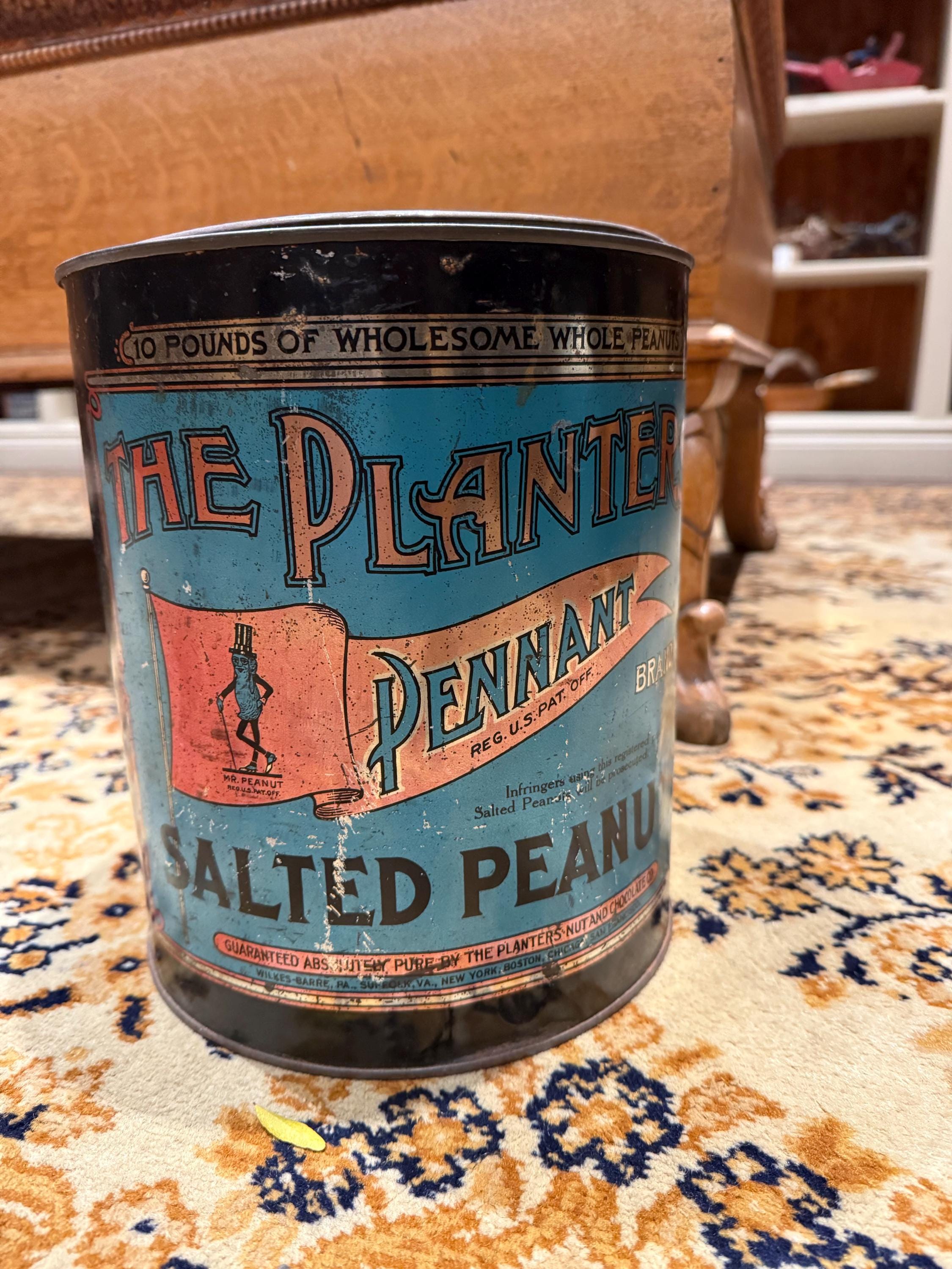 Antique Planters Peanuts Pennant Tin With Mr. Peanut 10lb - Etsy