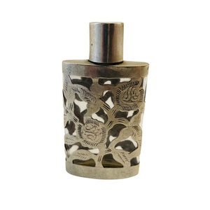 Antique Sterling Silver Floral Perfume Bottle, Medium Size