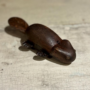 Small Vintage Folk Art Beaver Fishing Decoy