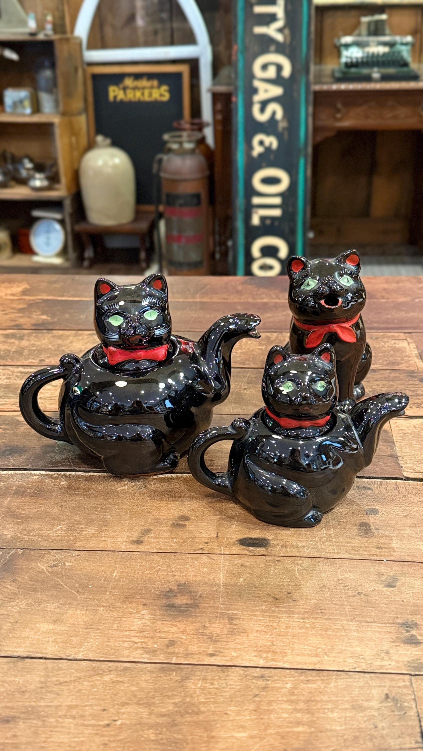 Vintage Black Cat Tea Pot Set - Etsy