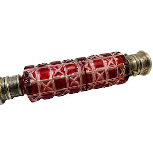 Antique Sterling Sterling Silver & Red Glass Perfume Bottle, Large
