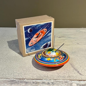 Vintage Apollo Number 526 Tin Friction Flying Saucer Made in West Germany