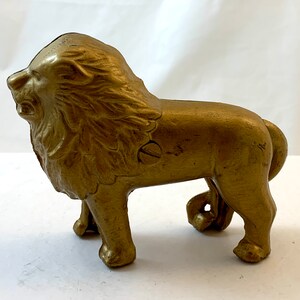 Vintage Cast Iron Gold Toned Lion Bank