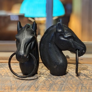 Vintage Cast Iron Horse Head Hitching Post Top Pair, Collectable, Rare, Decor, Western, Home
