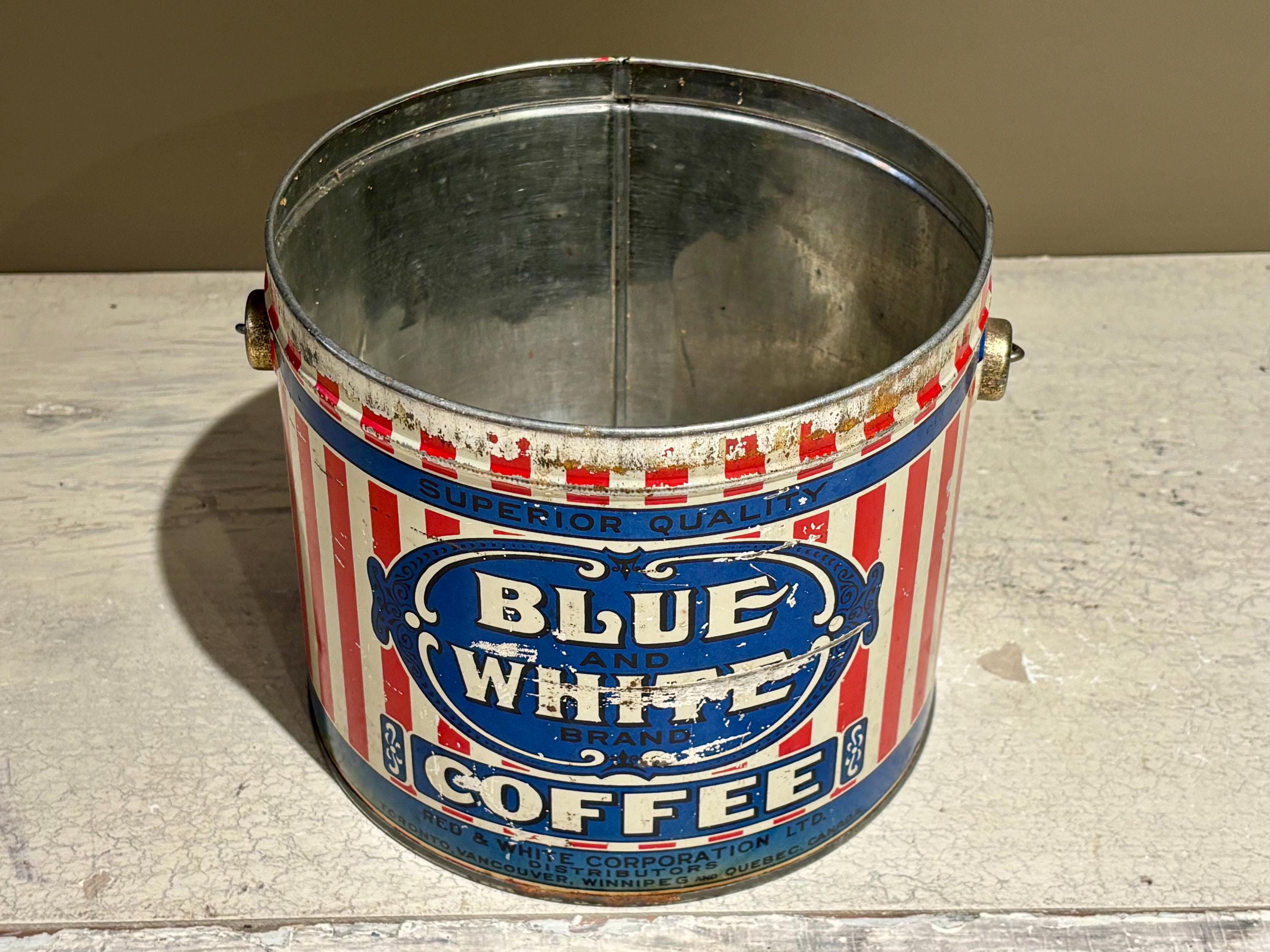 Rare Vintage 3lb Blue and White Brand Coffee Tin From the