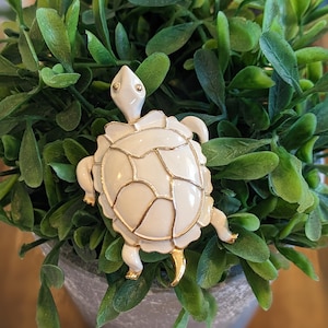 Vintage White Enamel Turtle Brooch
