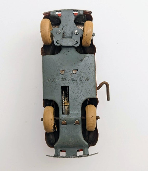 Vintage Lucky Oar Wind up Metal Toy Car, Occupied Japan (damaged