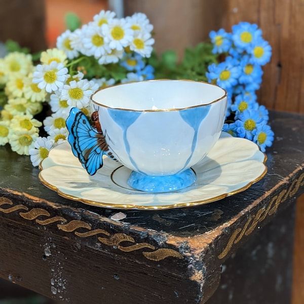 Vintage Blue Butterfly Series Teacup and Saucer, Aynsley Teacup, Rare, Collectable, Floral, Gift