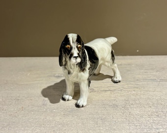 Vintage Hand Painted Porcelain Black and White English Setter Dog