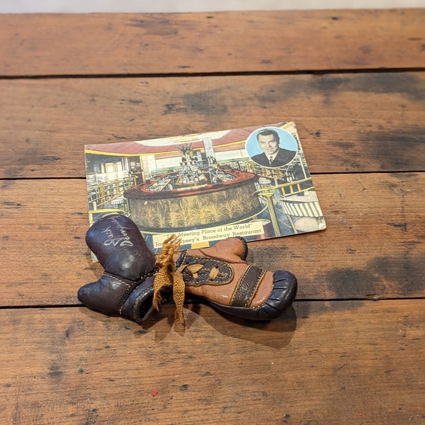 Signed Jack Dempsey Boxing Gloves and Postcard of Jack's Broadway Restaurant