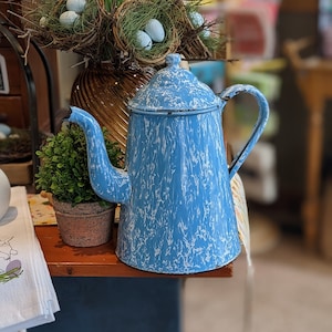Vintage Enamelware Coffee Pot Blue Swirl, Collectable, Farmhouse Modern, Home Decor, Vintage Decor, Tea Pot