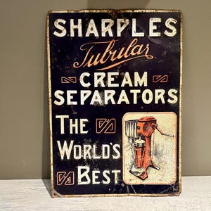 Original Sharples Tubular Cream Separators Embossed Tin Sign