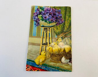 Carte postale de Pâques vintage avec revêtement brillant original - Voeux de Pâques