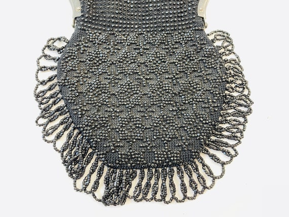 Early Black beaded Purse with Chain - image 3