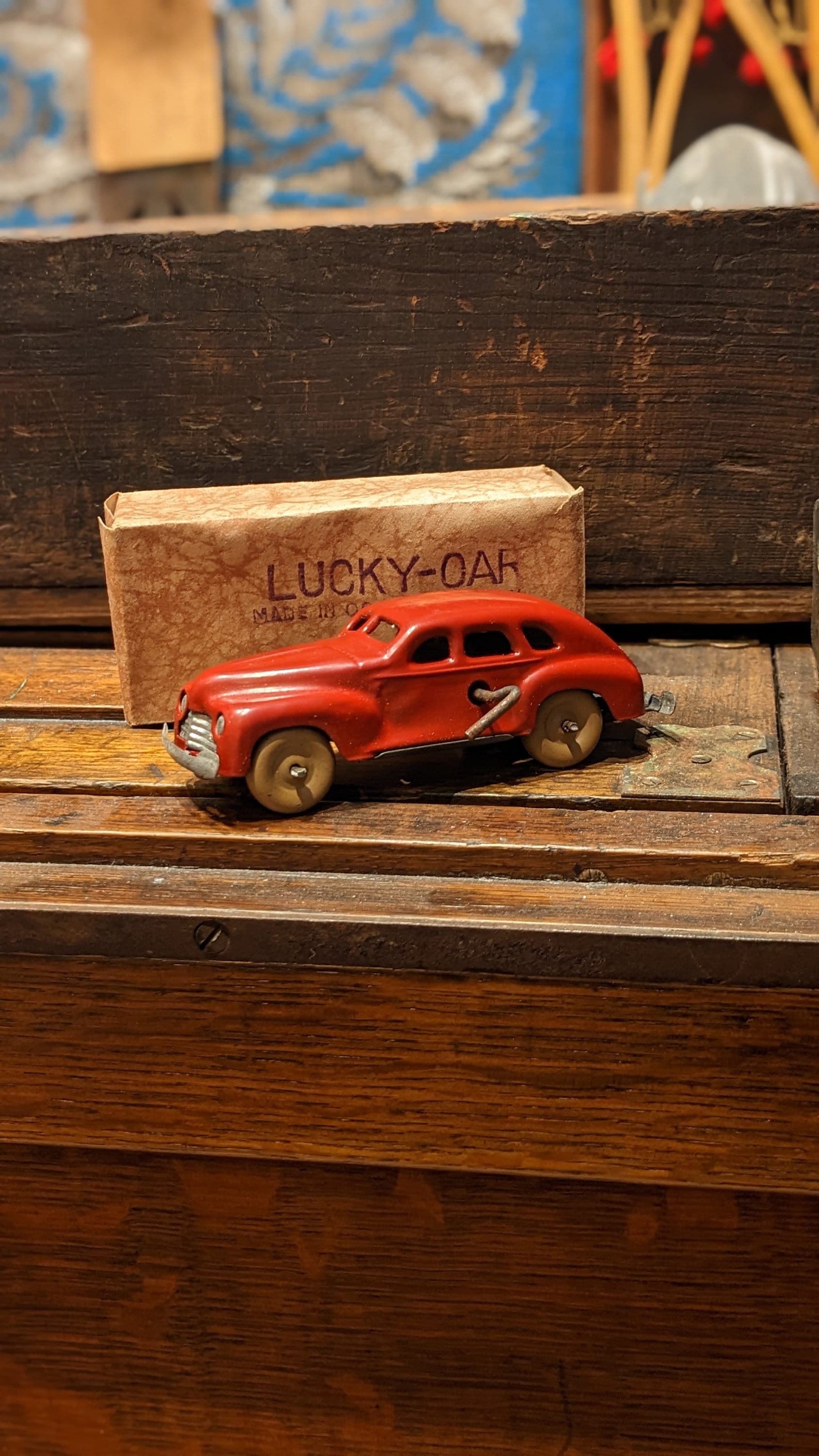 Vintage Lucky Oar Occupied Japan Wind up Metal Toy Car With