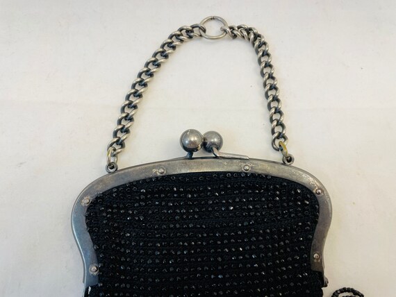 Early Black beaded Purse with Chain - image 4
