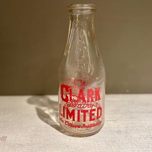 Vintage Clark Dairy Ltd. Ottawa Quart Milk Bottle &quot;Swing to Milk&quot; Graphic