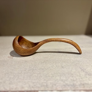 Antique Primitive Hand Carved Wooden Deep Bowl Spoon Ladle