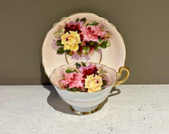Vintage Paragon Teacup and Saucer: Double Warrant Roses, Soft Pink