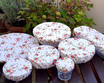 Reusable Washable Bowl Covers in coated Cotton, Charlotte covers round 7 sizes, Cake, Zero waste food covers, Made in France, Eco Friendly