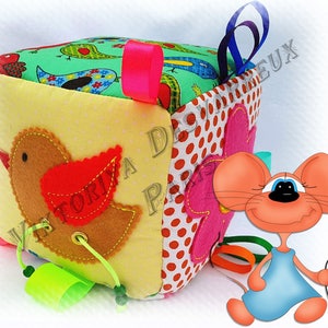 Cube eveil bébé , Jouet sensoriel , Jeu sensoriel bébé , Cadeau naissance ,  Cube tissu bébé