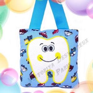 Almohada de hadas de dientes para niño, almohada personalizada, regalos de regreso a la escuela, hada de los dientes, carta de dientes, percha de la puerta, bolsillo de dientes perdidos, bordado