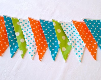 Bunting flags Fabric banner 12 flags banner Fabric garland Baby shower decor Baby bunting