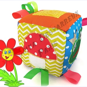 Cube eveil bébé , Jeu eveil bébé , Cube en tissu , Cadeau Naissance