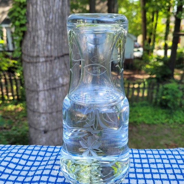 Floral etched glass bedside table carafe