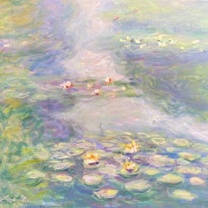 Lily Water Art - Lily Pond - Original Acrylic Hand Painted