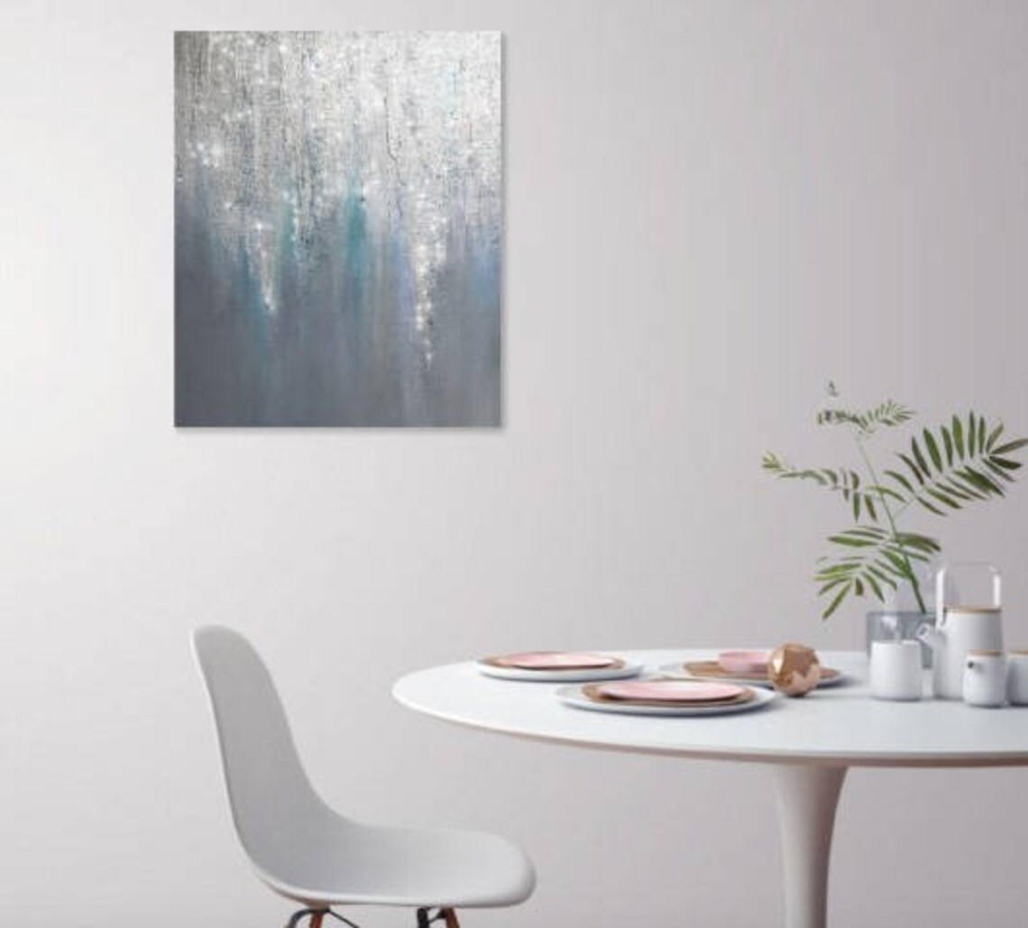 Sold Abstract Glitter Art On Canvas Silver Glitter Etsy