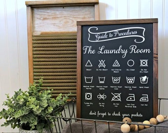 Laundry Guide Sign - Laundry Procedures Sign - Laundry Room Sign - Laundry Symbols - Laundry Decor - Farmhouse Laundry Sign