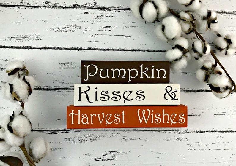 Pumpkin Kisses and Harvest Wishes Fall Wood Blocks Fall Tiered Tray Decor Pumpkin Decor image 4